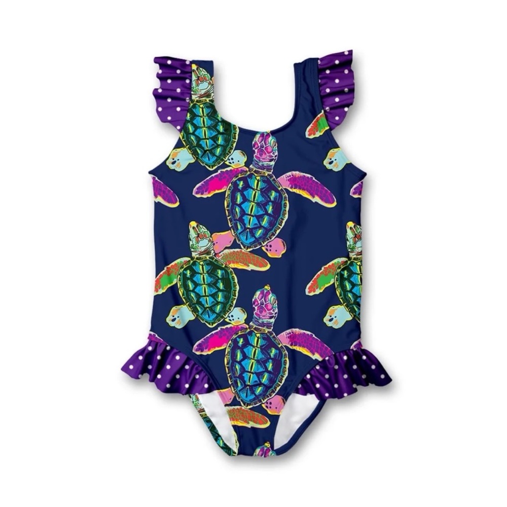 Millie Loves Lily Purple Multicolor Sea Turtle Ruffle Sleeve One Piece Size 4